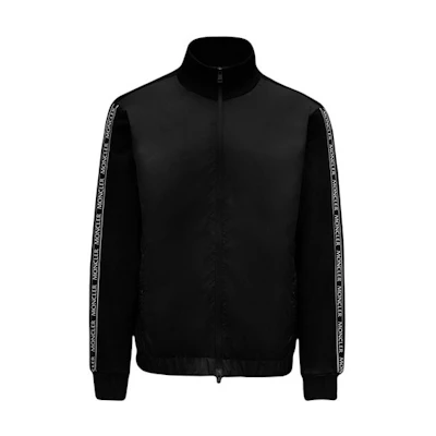 Moncler SS21 Black Ribbed Knit Stand Collar Track Jacket. G20918G00028809KR999
