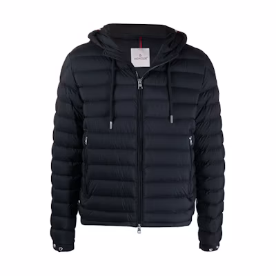 Moncler SS21 Blue Down Jacket with Logo Patch and Quilted Hood. 1A50A0053333776