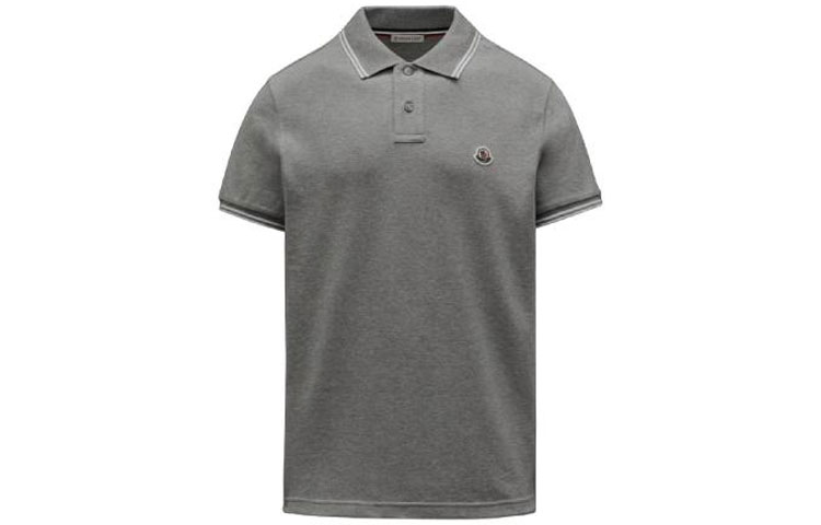 Moncler SS21 Grey Polo Shirt with Stripe Detail and Logo for Men. 0918A7060084556984 圖 2