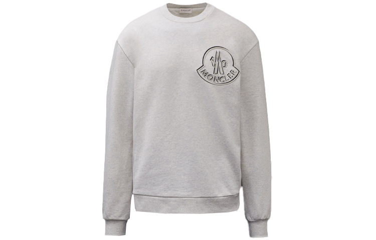 Moncler SS21 Logo Print Crewneck Long Sleeve Sweatshirt Men Grey White G10918G7A610809LA905