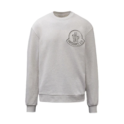 Moncler SS21 Logo Print Crewneck Long Sleeve Sweatshirt Men Grey White G10918G7A610809LA905