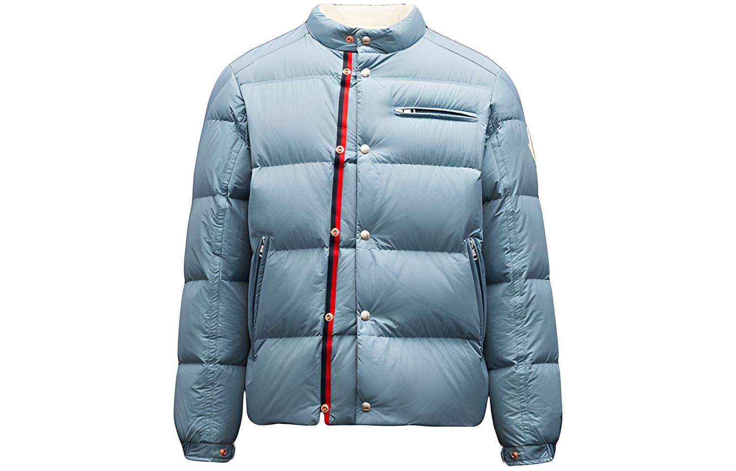 Moncler SS21 Logo Two-Tone Ribbon Down Jacket Blue Long Sleeve G10921A5380054AX4
