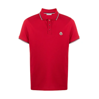 Moncler SS21 Red Solid Logo Stripe Short Sleeve Polo Shirt 8A7030084556455