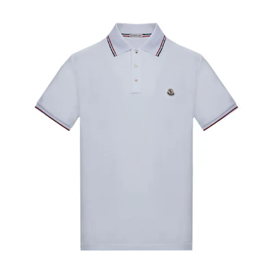 Moncler SS21 White Ribbed Trim Striped Short Sleeve Polo Shirt. H10918A7030084556001