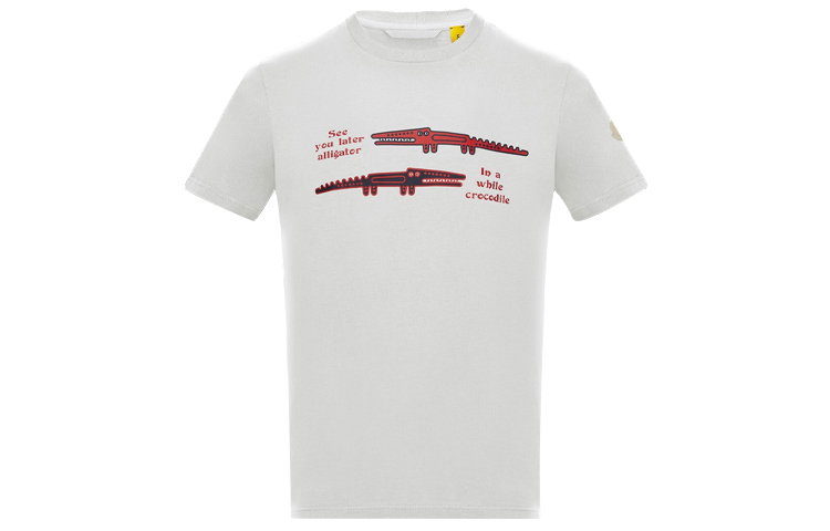 Moncler SS21 White Short-Sleeve T-Shirt with Crocodile Print 0928C74210829FB034