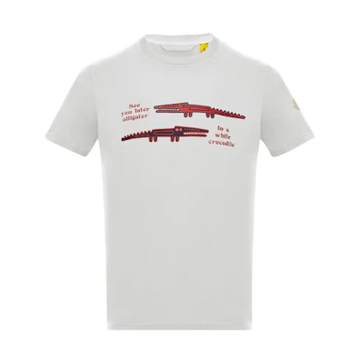 Moncler SS21 White Short-Sleeve T-Shirt with Crocodile Print 0928C74210829FB034