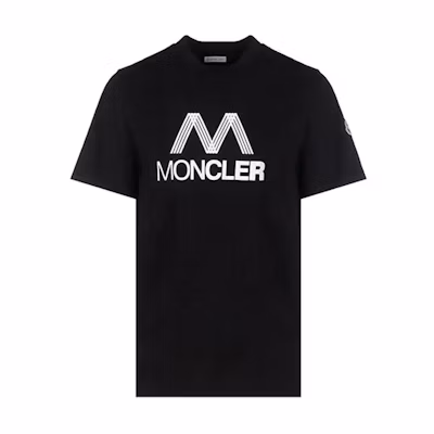 Moncler SS22 Black Crewneck Tee with Logo Print Design. H10918C00038829H8999