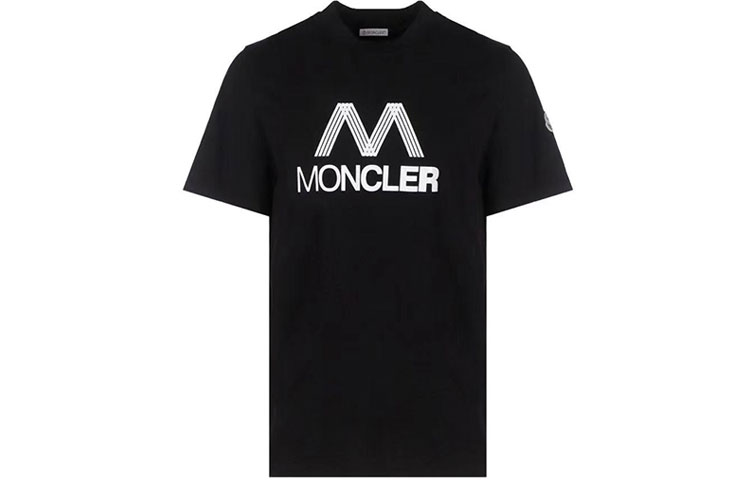 Order Moncler SS22 Baju Hitam Crewneck dengan Rekaan Cetakan Logo. H10918C00038829H8999