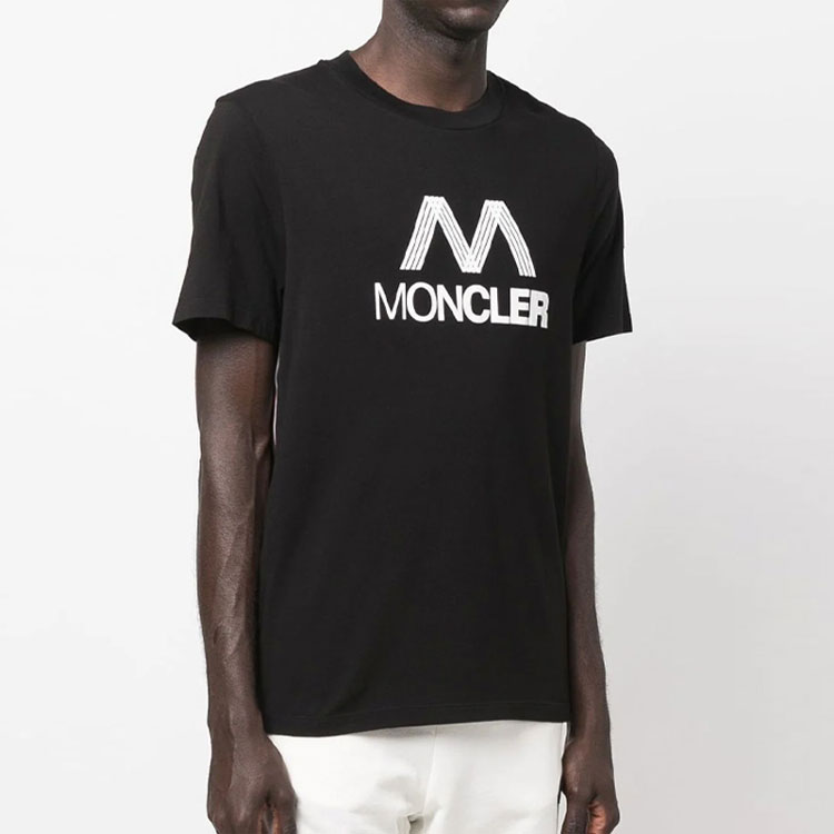 Details for Moncler SS22 Baju Hitam Crewneck dengan Rekaan Cetakan Logo. H10918C00038829H8999