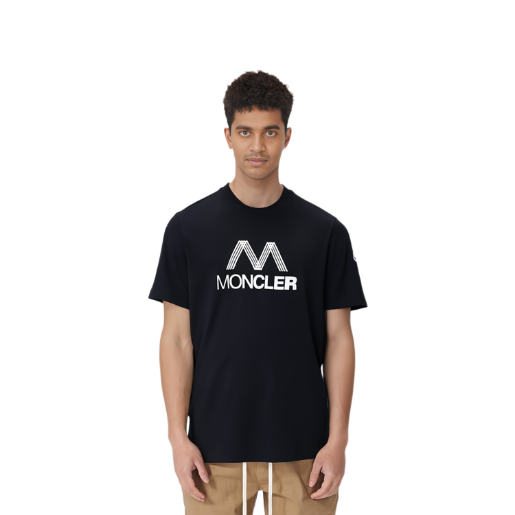 Cheap Moncler SS22 Baju Hitam Crewneck dengan Rekaan Cetakan Logo. H10918C00038829H8999