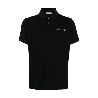 Moncler SS22 Black Logo Embroidered Short Sleeve Polo Shirt. H10918A0002484673999
