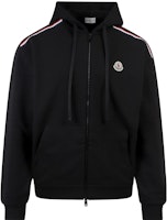 Moncler SS22 Black Logo Hoodie with Tricolor Zip and Striped Detailing. H10918G00047809LA999 Moncler SS22 Black Logo Hoodie with Tricolor Zip and Striped Detailing. H10918G00047809LA999