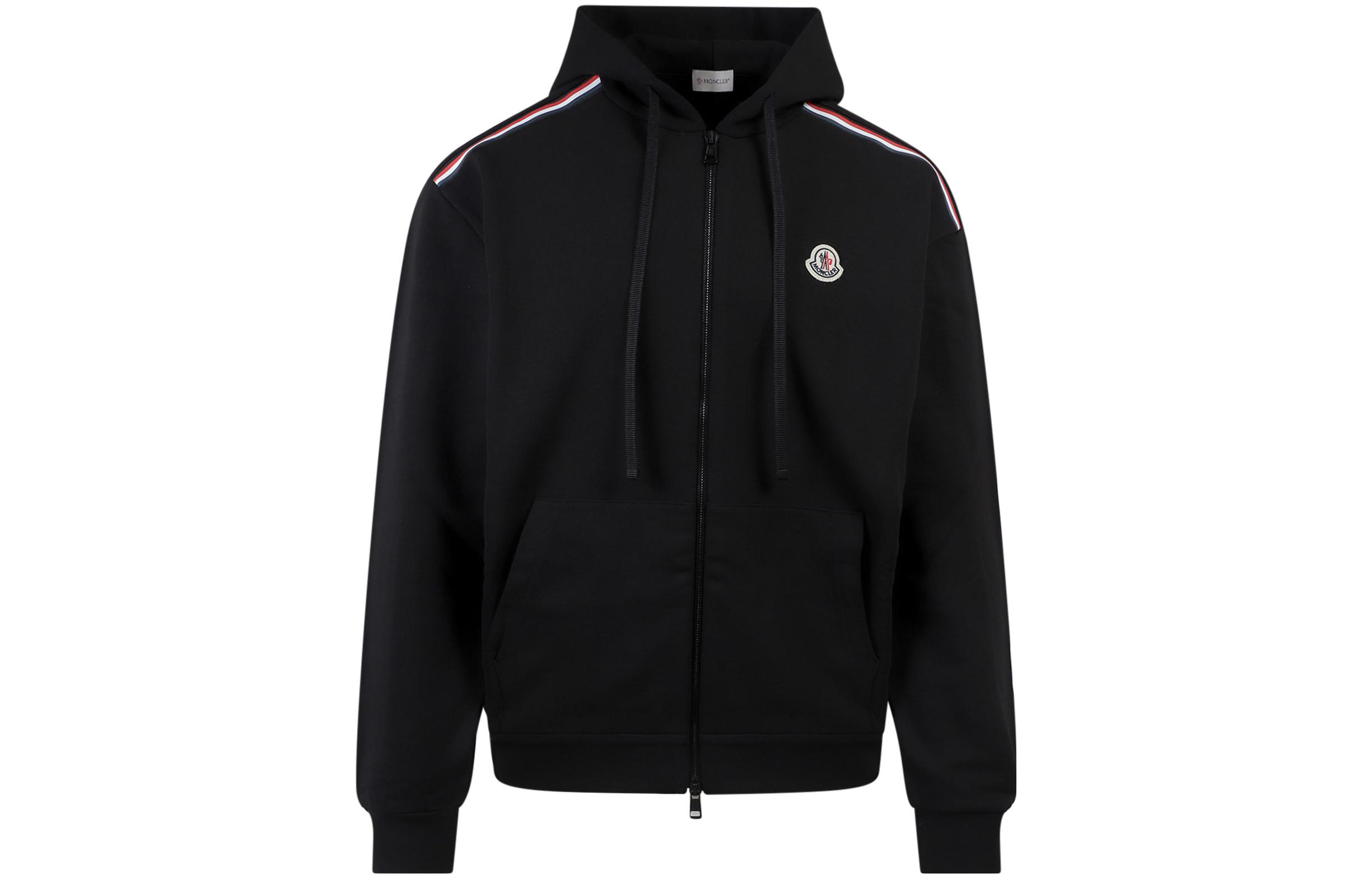 Order Moncler SS22 黑色標誌連帽衫，配三色拉鍊及條紋細節設計。 H10918G00047809LA999