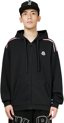 Moncler SS22 Black Logo Hoodie with Tricolor Zip and Striped Detailing. H10918G00047809LA999 Sizing Moncler SS22 Black Logo Hoodie with Tricolor Zip and Striped Detailing. H10918G00047809LA999