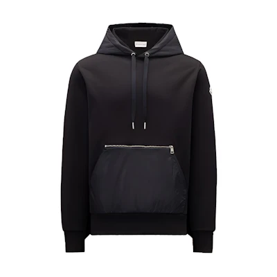 Moncler SS22 Black Pullover Hoodie with Solid Color Panels. H20918G00004809KR999