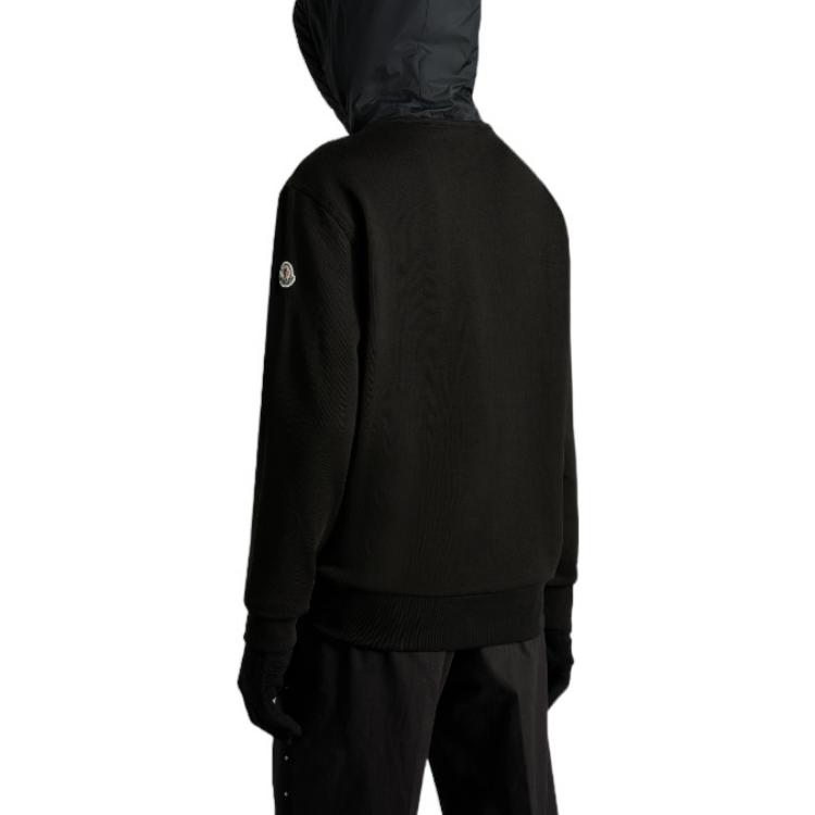 Shop Moncler SS22  Black Pullover Hoodie with Solid Color Panels. H20918G00004809KR999
