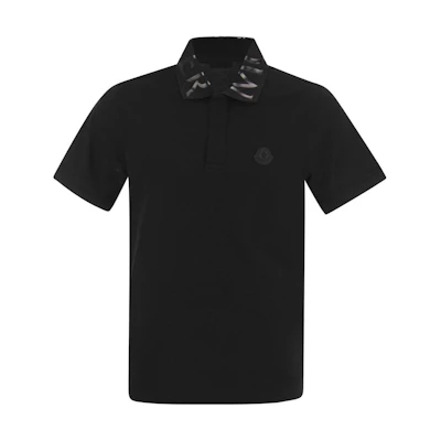 Moncler SS22 Black Short-Sleeve Polo Shirt with Logo Collar. 8A0000484673999