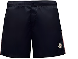 Moncler SS22 Black Swim Shorts with Tricolor Detail and Relaxed Fit. H10912C0000453326999 Moncler SS22 Black Swim Shorts with Tricolor Detail and Relaxed Fit. H10912C0000453326999