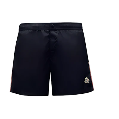 Moncler SS22 Black Swim Shorts with Tricolor Detail and Relaxed Fit. H10912C0000453326999