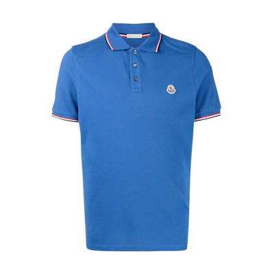 Moncler SS22 Blue Polo Shirt with Logo Print and Single-Breasted Collar. 8A7030084556793