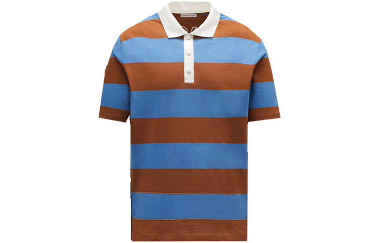 Moncler SS22  Colorblock Striped Logo Print Short Sleeve Polo Shirt Blue H10918A00016899NN706