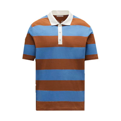Moncler SS22 Colorblock Striped Logo Print Short Sleeve Polo Shirt Blue H10918A00016899NN706