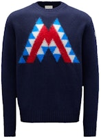 Moncler SS22 Crewneck Pullover Sweater Navy Blue with Graphic Design. H20919C00008M2024769 Moncler SS22 Crewneck Pullover Sweater Navy Blue with Graphic Design. H20919C00008M2024769