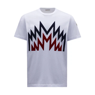 Moncler SS22 Geometric Print Crewneck T-Shirt Optical White. H20918C000068390T001