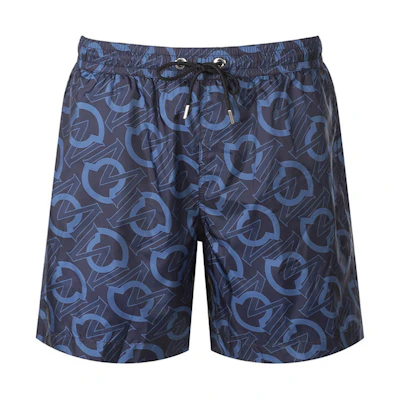 Moncler SS22 Navy All-Over Logo Print Drawstring Swim Shorts. 2C0002059630778