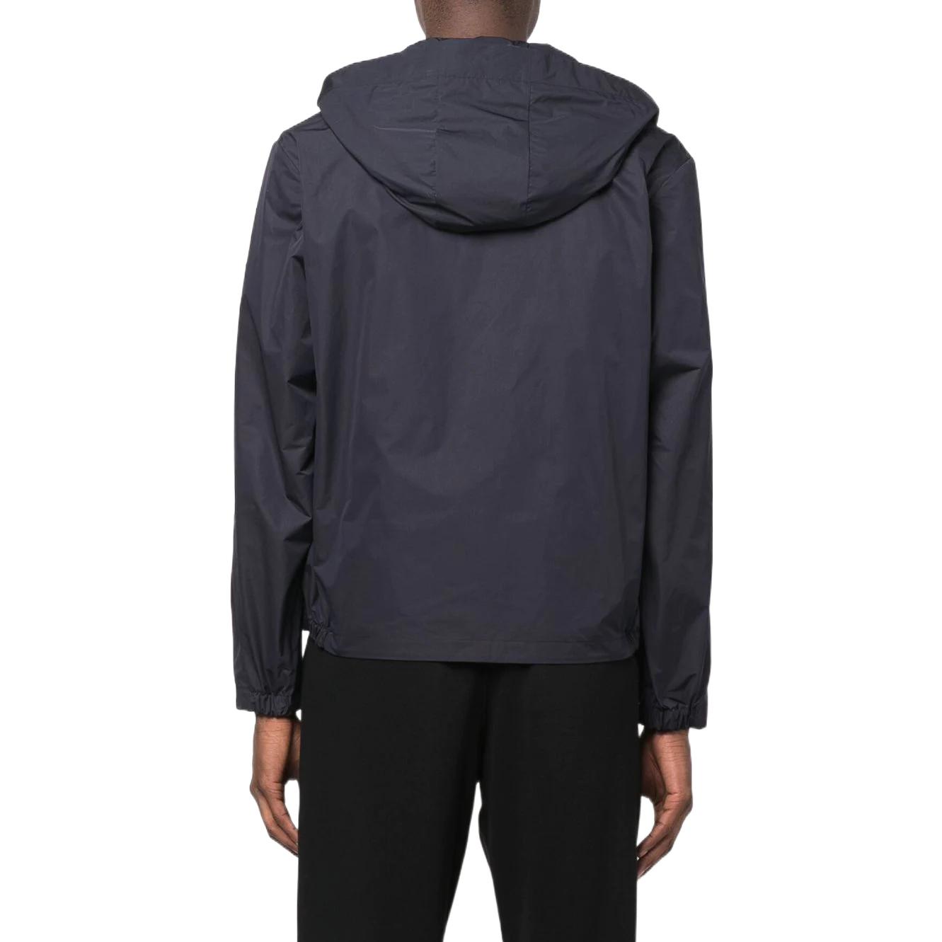 Shop Moncler SS22 Jaket Zip Berlengan Tarik Berjalur Warna Navy. H10911A0016154A9174S