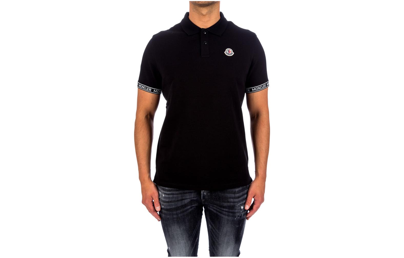 Moncler SS22  Polo Shirt with Solid Color, Logo Lettering, and Tape Trim. 8A000-08-84556-999