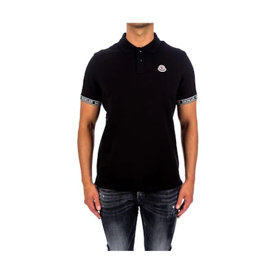 Moncler SS22 Polo Shirt with Solid Color, Logo Lettering, and Tape Trim. 8A000-08-84556-999