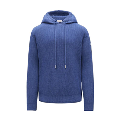 Moncler SS22 Solid Navy Blue Wool Pullover Hoodie Sweater. H10919G00002M1900746