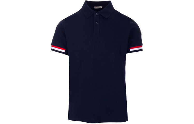 Moncler SS22  Solid Stripe Print Short Sleeve Polo Shirt Blue 8A00023899P077X