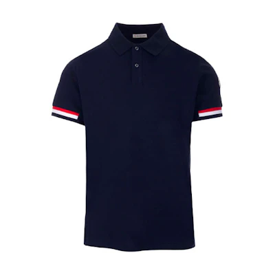 Moncler SS22 Solid Stripe Print Short Sleeve Polo Shirt Blue 8A00023899P077X