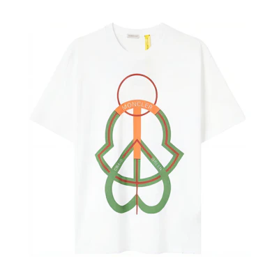 Moncler SS22 White Cotton Printed Crewneck T-Shirt. H109H8C00002M1739034