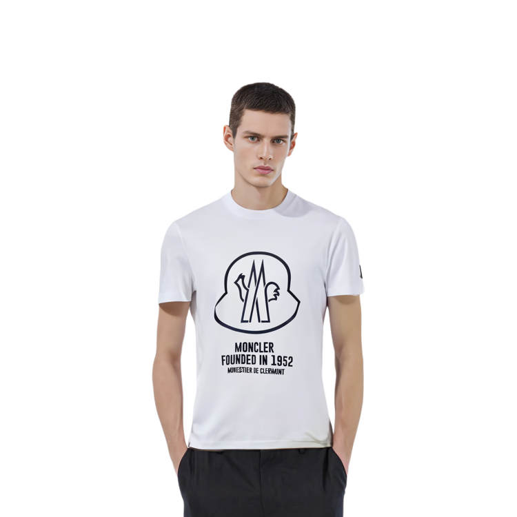 Shop Moncler SS22 Kaos Putih Logo Cetak Lengan Pendek Crewneck H10918C000298390T001