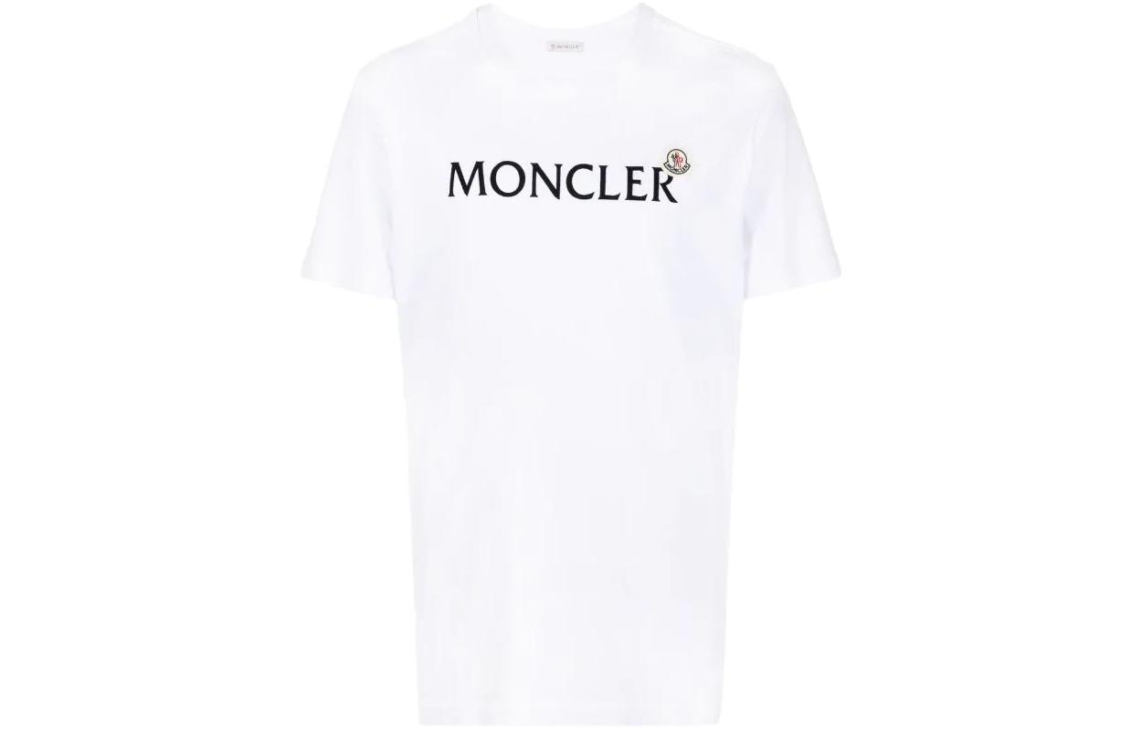 Order Moncler SS22 Baju-T Crewneck Cetakan Logo Putih. H20918C000258390T001