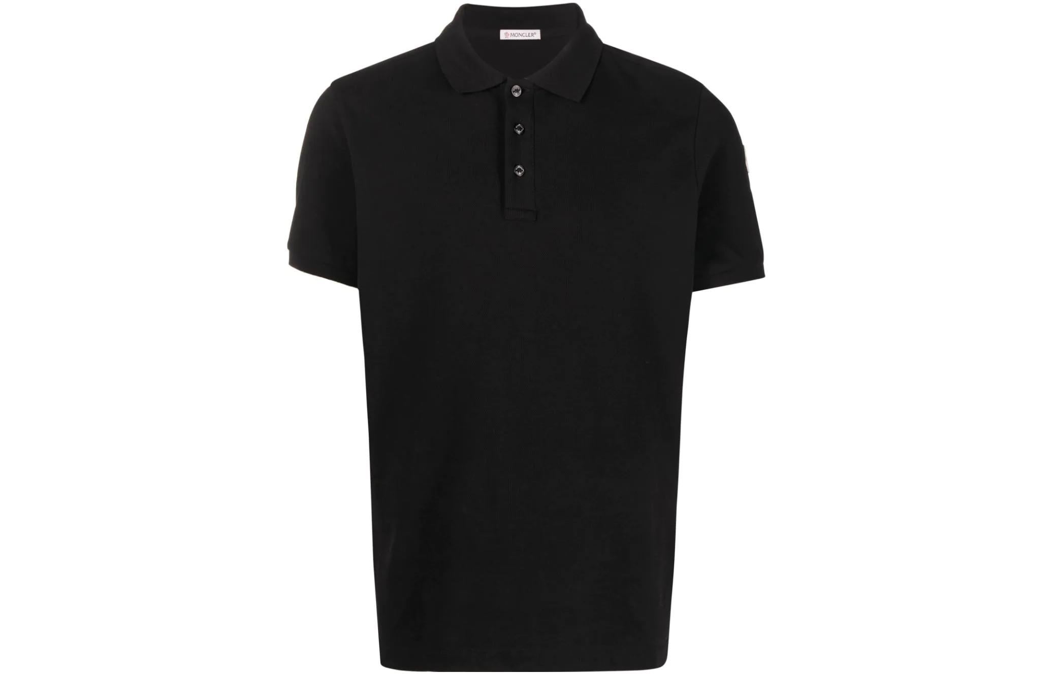 Moncler SS22 Black  Polo Shirt with Solid Color Logo Patch. H10918A7051084556999