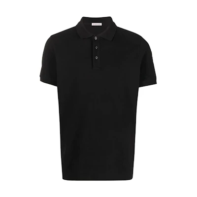 Moncler SS22 Black Polo Shirt with Solid Color Logo Patch. H10918A7051084556999