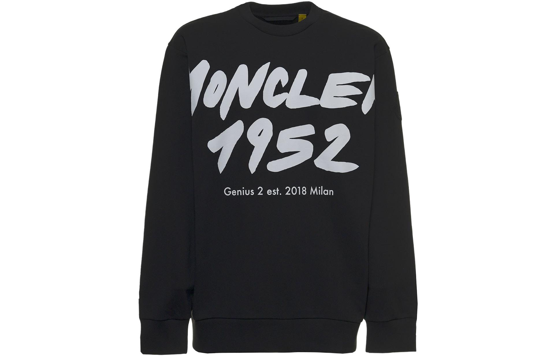 Moncler SS22 Black Crewneck Pullover Sweatshirt for Men with Logo Print 8G000138098U999