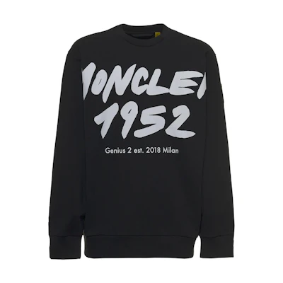 Moncler SS22 Black Crewneck Pullover Sweatshirt for Men with Logo Print 8G000138098U999