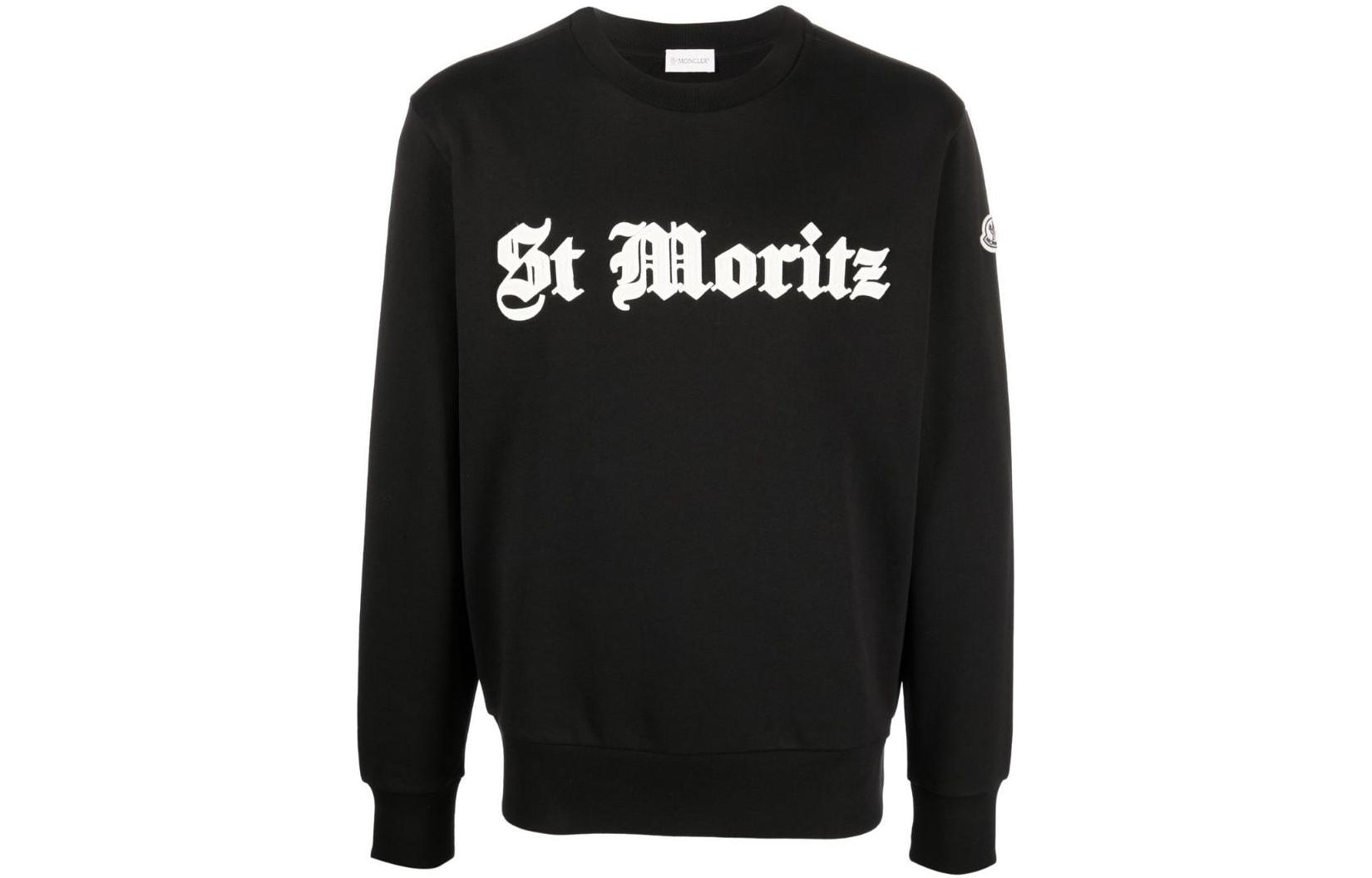 Moncler SS22 Black Crewneck Sweatshirt with Letter Print长 H20918G00023809KR999