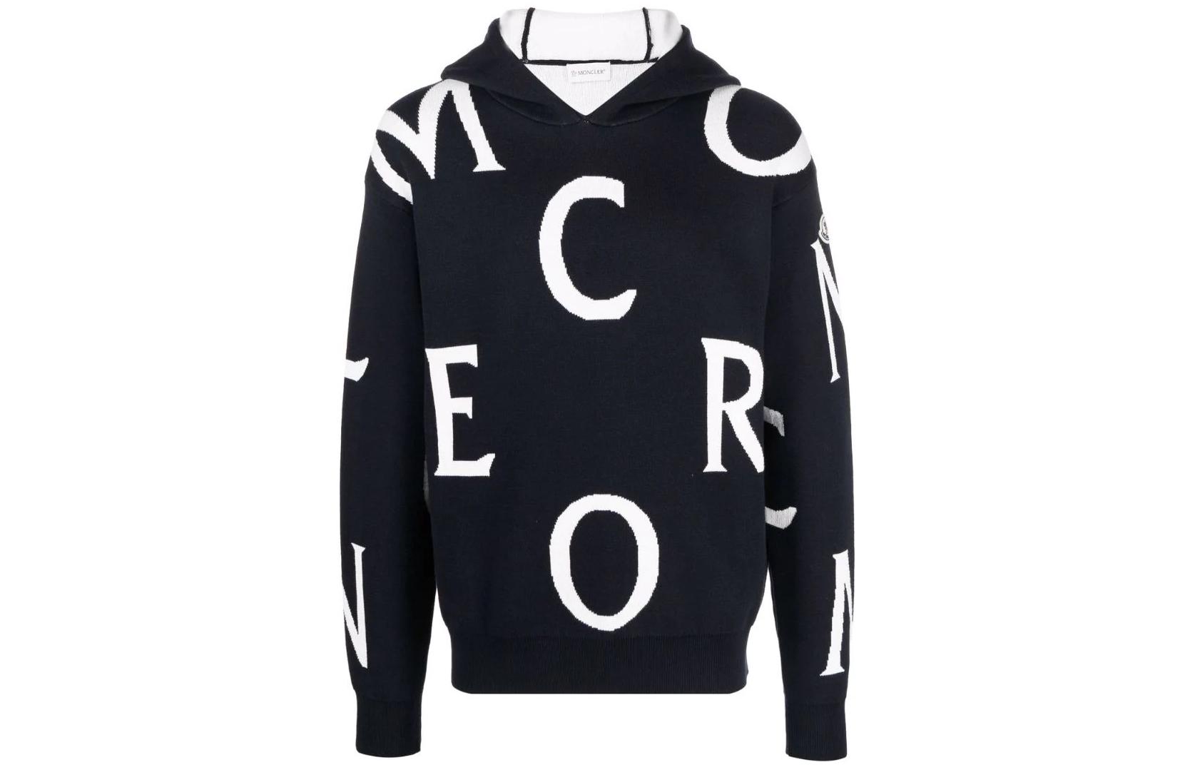 Moncler SS22 Black Pullover Hoodie with Letter Print H10919C00012M1640770