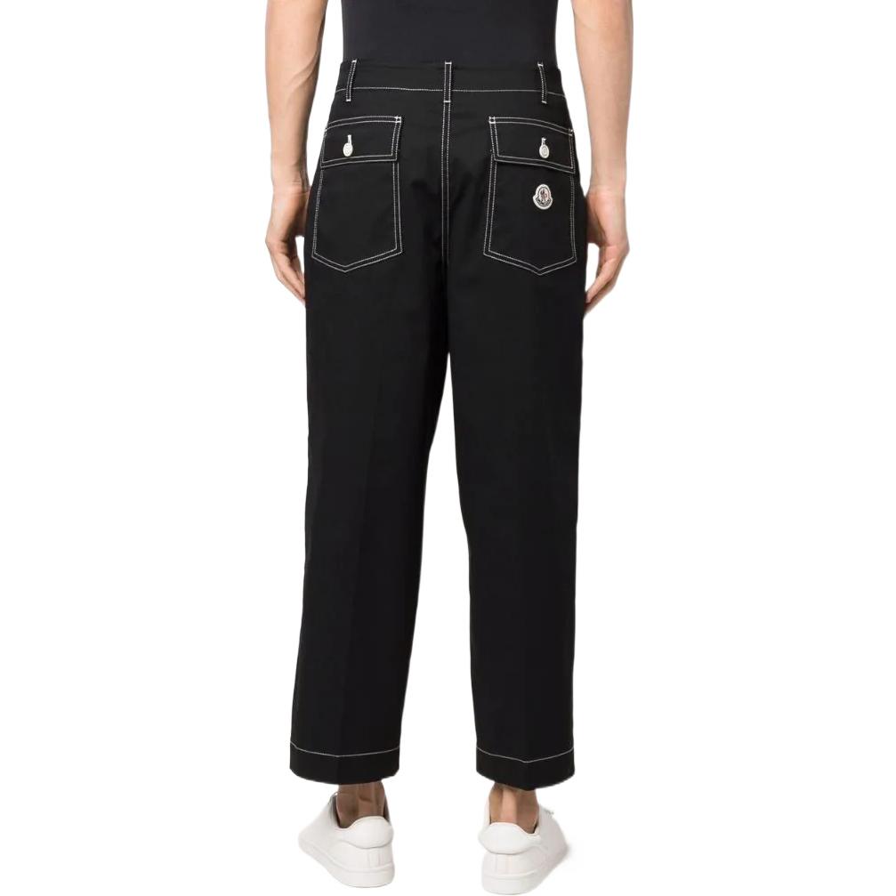 Shop Moncler SS22 Black Relaxed Straight-Leg Casual Pants with Stitch Details H10912A000365962A999
