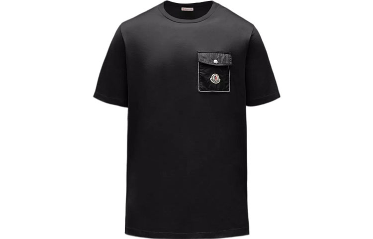 Moncler SS22 Black Short Sleeve Crewneck T-Shirt with Pocket and Logo. H10918C000488390Y999
