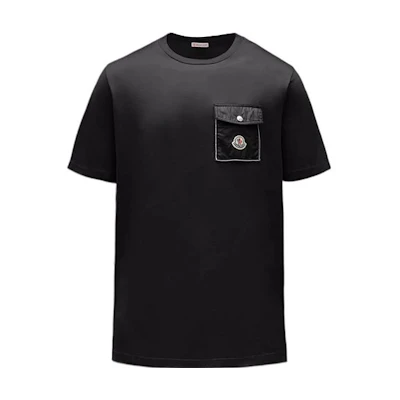 Moncler SS22 Black Short Sleeve Crewneck T-Shirt with Pocket and Logo. H10918C000488390Y999