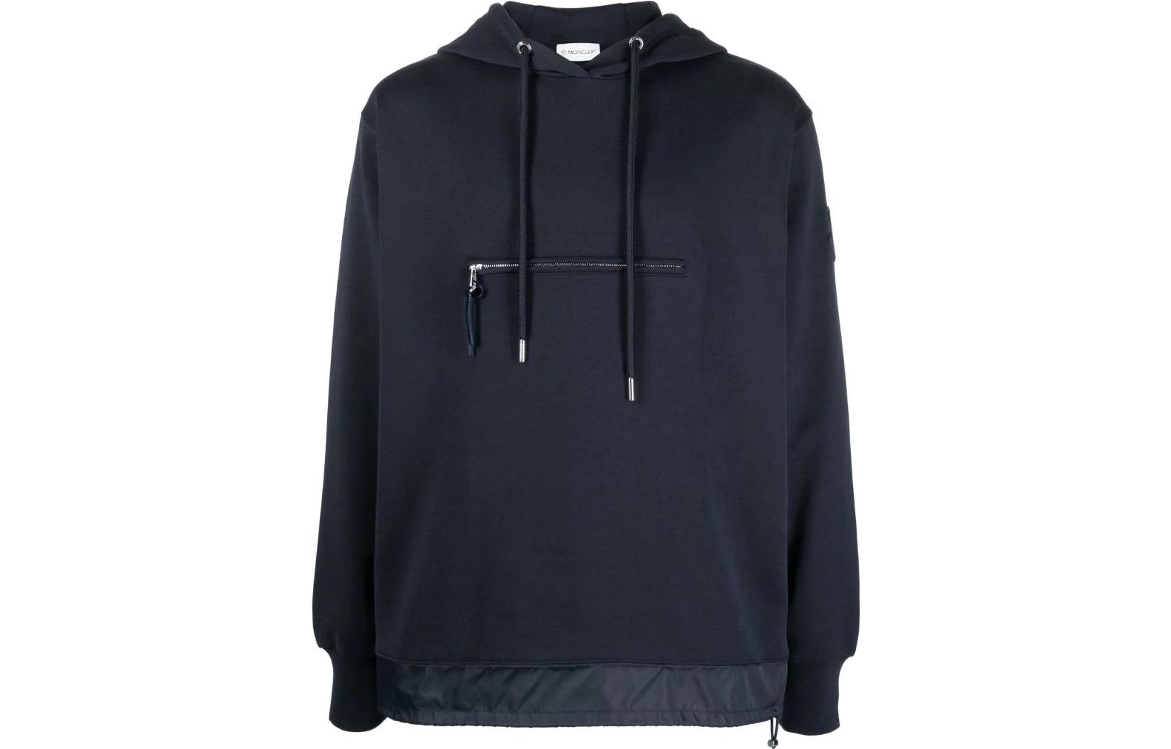 Moncler SS22 Black Solid Drawstring Hoodie with Logo Patch H10918G00019809KR778