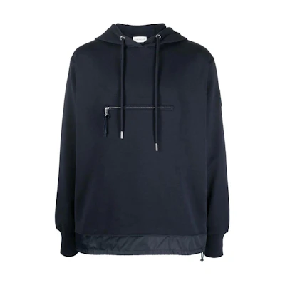 Moncler SS22 Black Solid Drawstring Hoodie with Logo Patch H10918G00019809KR778