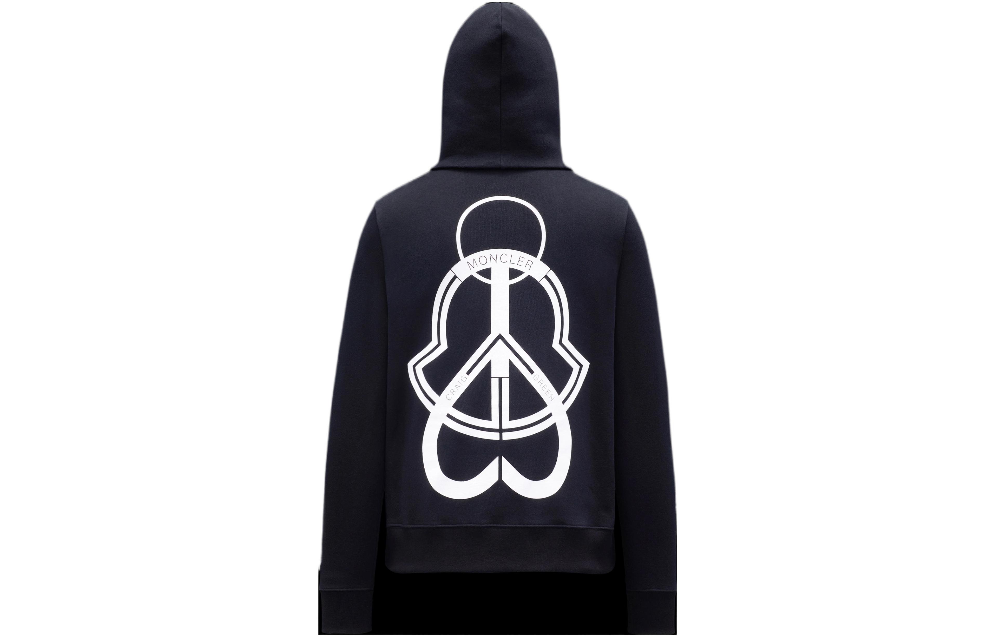 Moncler SS22 Black Solid Logo Print Zip-Up Hoodie H109H8G00002M1739999